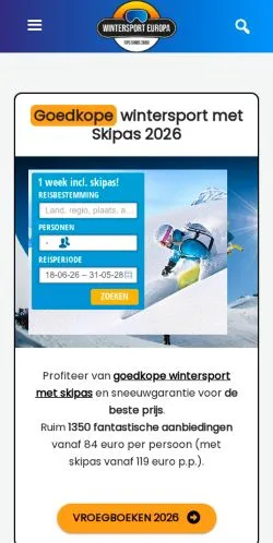 Anteprima del sito Wintersport Europa, media di Paesi Bassi per articoli sponsorizzati