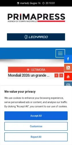 Anteprima del sito Primapress, media di Italia per articoli sponsorizzati