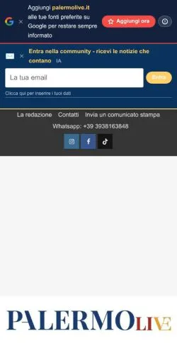 Voorbeeld van de site PalermoLive, medium uit Italië voor gesponsorde artikelen