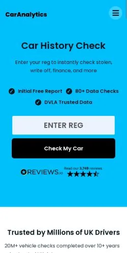 Podgląd witryny CarAnalytics Car Check, medium z kraju Wielka Brytania do artykułów sponsorowanych