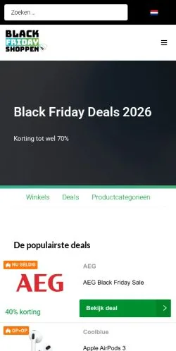 Anteprima del sito Black Friday Shoppen, media di Belgio per articoli sponsorizzati