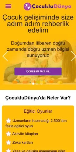Anteprima del sito Çocuklu Dünya, media di Turchia per articoli sponsorizzati