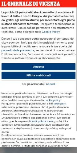 Anteprima del sito Il Giornale Di Vicenza, media di Italia per articoli sponsorizzati