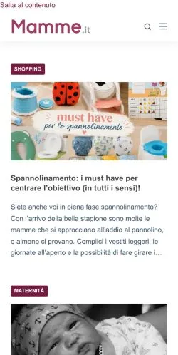Anteprima del sito Mamme, media di Italia per articoli sponsorizzati