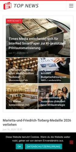 Anteprima del sito TOP News Österreich, media di Austria per articoli sponsorizzati