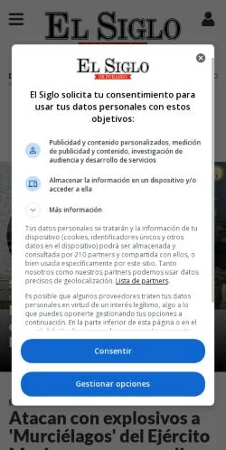 スポンサード記事向けのメキシコメディア、El Siglo de Durangoのサイトプレビュー