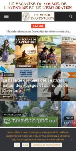 Anteprima del sito Un Monde d'Aventures, media di Francia per articoli sponsorizzati