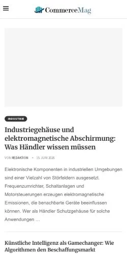 Preview of the Commerce-Mag website, a media outlet in Germany for sponsored articles