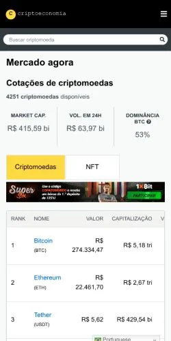 스폰서 기사용 브라질 매체 Criptoeconomia 사이트 미리보기