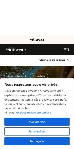 Podgląd witryny La Presse Touristique, medium z kraju Kanada do artykułów sponsorowanych