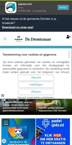 Förhandsvisning av webbplatsen De Drontenaar, medium i Nederländerna för sponsrade artiklar