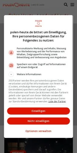 Anteprima del sito Polen Heute, media di Germania per articoli sponsorizzati
