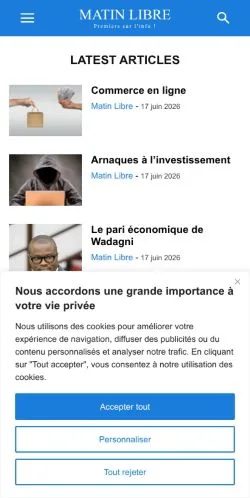 Aperçu du site Matin Libre, média de France pour articles sponsorisés
