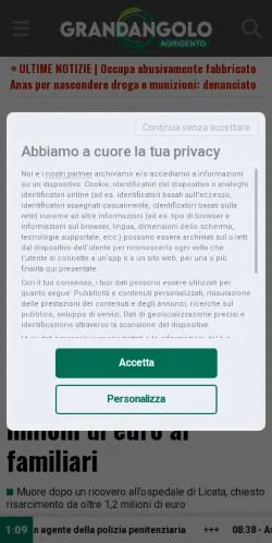 Anteprima del sito GrandangoloAgrigento, media di Italia per articoli sponsorizzati