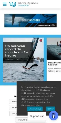 Forhåndsvisning av nettstedet Windsurfjournal, medium fra Frankrike for sponsede artikler