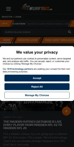Pré-visualização do site NFL Draft Buzz, meio de Estados Unidos para artigos patrocinados