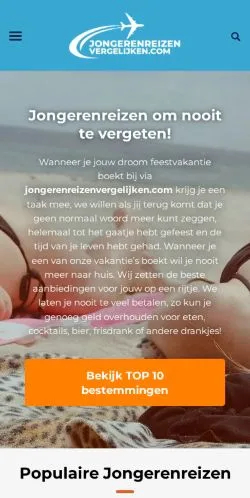 Anteprima del sito Jongerenreizen Vergelijken, media di Paesi Bassi per articoli sponsorizzati