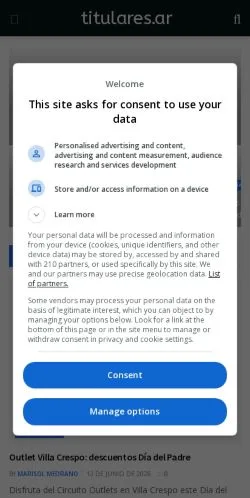 Anteprima del sito Titulares, media di Argentina per articoli sponsorizzati
