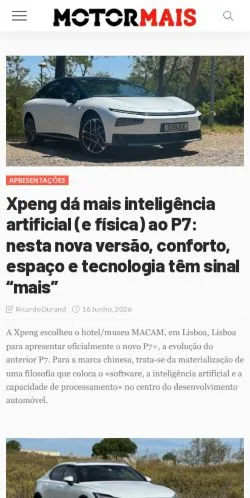 Vista previa del sitio MotorMais, medio de Portugal para artículos patrocinados