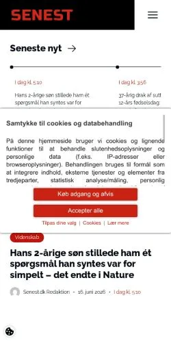 Aperçu du site Senest, média de Danemark pour articles sponsorisés