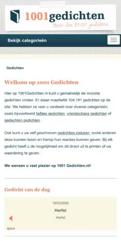 스폰서 기사용 네덜란드 매체 1001 Gedichten 사이트 미리보기