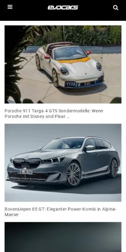 Podgląd witryny Evocars, medium z kraju Niemcy do artykułów sponsorowanych