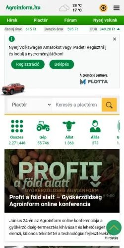 Anteprima del sito Agroinform, media di Ungheria per articoli sponsorizzati