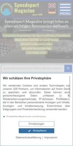 Podgląd witryny Speedsport Magazine, medium z kraju Niemcy do artykułów sponsorowanych