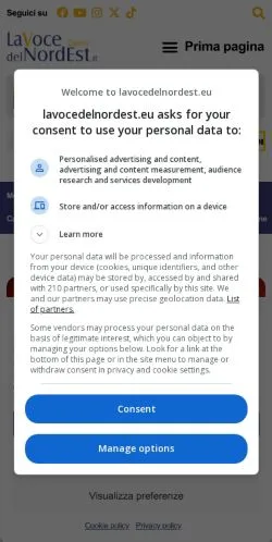 Anteprima del sito La Voce del NordEst, media di Italia per articoli sponsorizzati