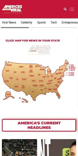 スポンサード記事向けのアメリカ合衆国メディア、America's Gone Viralのサイトプレビュー