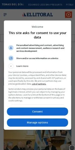 Anteprima del sito El Litoral, media di Argentina per articoli sponsorizzati