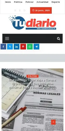 Pré-visualização do site Tu Diario Huánuco, meio de Peru para artigos patrocinados