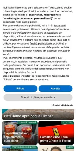 スポンサード記事向けのイタリアメディア、Italianiのサイトプレビュー