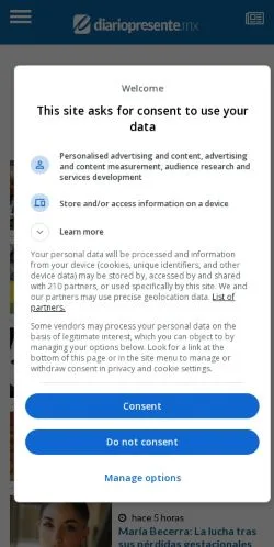 Anteprima del sito Diario Presente, media di Messico per articoli sponsorizzati