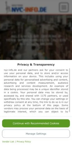 Podgląd witryny NYC Info, medium z kraju Niemcy do artykułów sponsorowanych