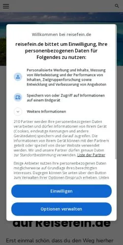 Anteprima del sito Reisefein, media di Germania per articoli sponsorizzati