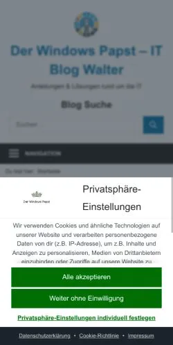 Podgląd witryny Der Windows Papst, medium z kraju Niemcy do artykułów sponsorowanych