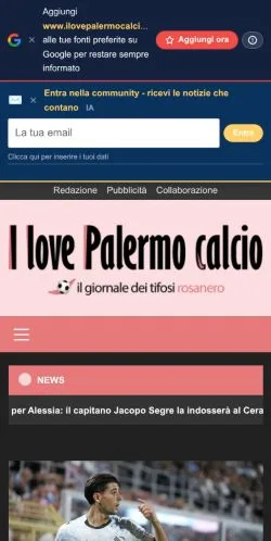 Anteprima del sito I Love Palermo Calcio, media di Italia per articoli sponsorizzati