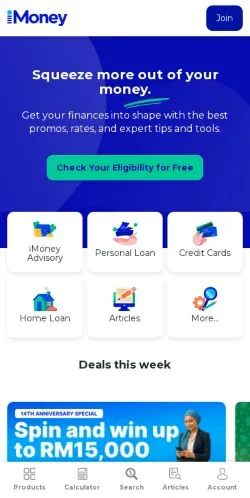 Anteprima del sito iMoney Malaysia, media di Stati Uniti per articoli sponsorizzati