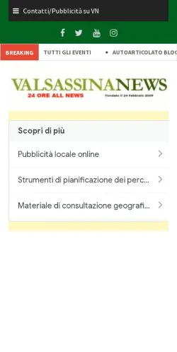Anteprima del sito Valsassinanews, media di Italia per articoli sponsorizzati