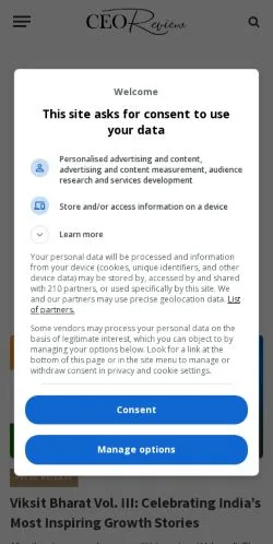 Anteprima del sito CEO Review Global, media di Stati Uniti per articoli sponsorizzati