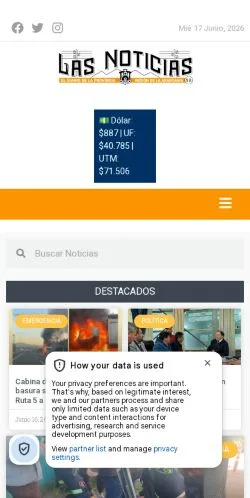 Anteprima del sito Las Noticias de Malleco, media di Spagna per articoli sponsorizzati