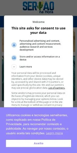 Anteprima del sito Sertão na Hora, media di Brasile per articoli sponsorizzati