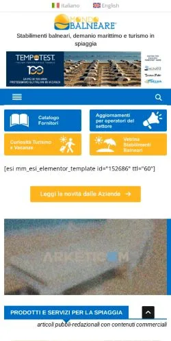 Podgląd witryny Mondo Balneare, medium z kraju Włochy do artykułów sponsorowanych