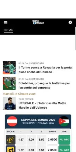 Anteprima del sito Tutto Udinese, media di Italia per articoli sponsorizzati