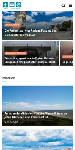 Förhandsvisning av webbplatsen Duei Reiseblog, medium i Tyskland för sponsrade artiklar