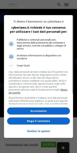 Podgląd witryny CyberLaws, medium z kraju Włochy do artykułów sponsorowanych