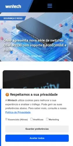 Förhandsvisning av webbplatsen Wintech, medium i Portugal för sponsrade artiklar