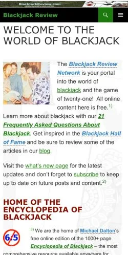 Vista previa del sitio Blackjack Review, medio de Estados Unidos para artículos patrocinados
