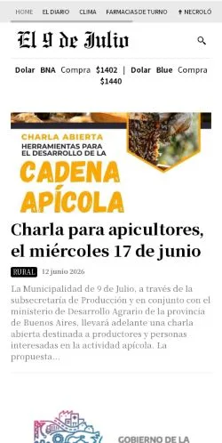 Pré-visualização do site Diario El 9 de Julio, meio de Argentina para artigos patrocinados